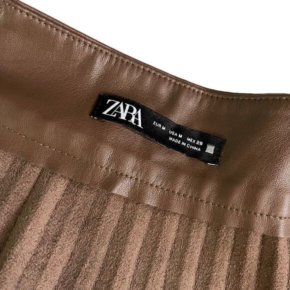 Zara Faux Leather Pleated Skirt Brown Blogger Favorite - Picture 4 of 10